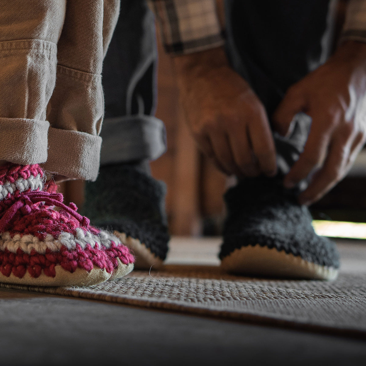 Dad putting on his Padraig Slippers